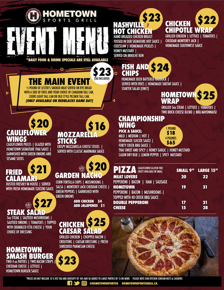 Event Menu — Hometown Sports Grill